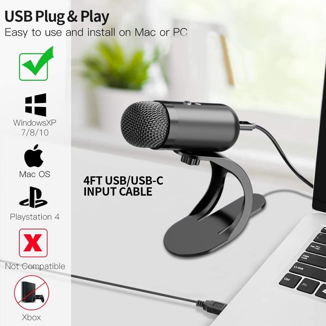 Gaming Microphone - Profesjonalny mikrofon USB, mikrofon pojemnościowy do