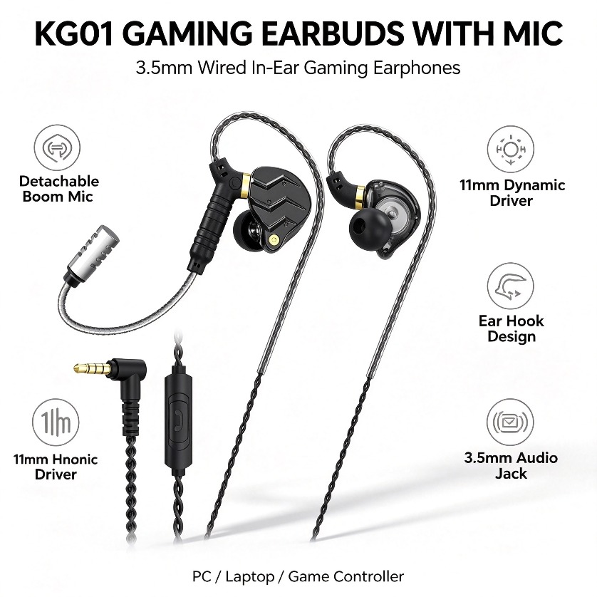 Słuchawki douszne z mikrofonem – Pc Gaming Earbuds recenzja i cena
